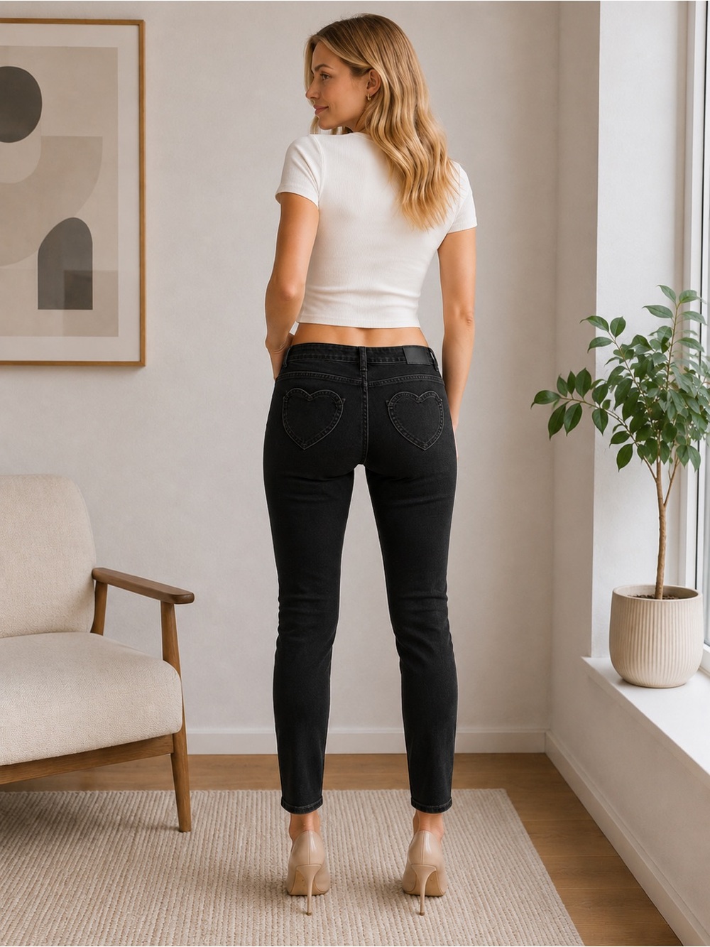 Twin-Set Black Slim Jeans with Heart Back Pockets